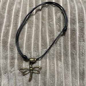 Brass-Tone Dragonfly Anklet Adjustable Leather Strap, New in Organza Bag